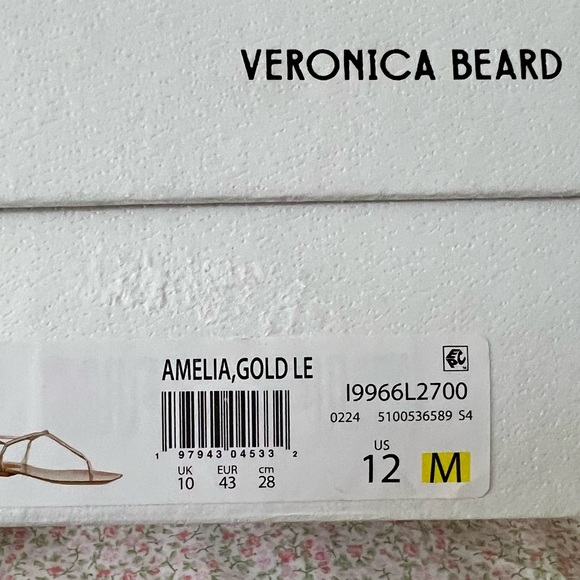 VERONICA BEARD Amelia Gold Ridged Wood Thong Sandal Size 12 - Picture 6 of 6